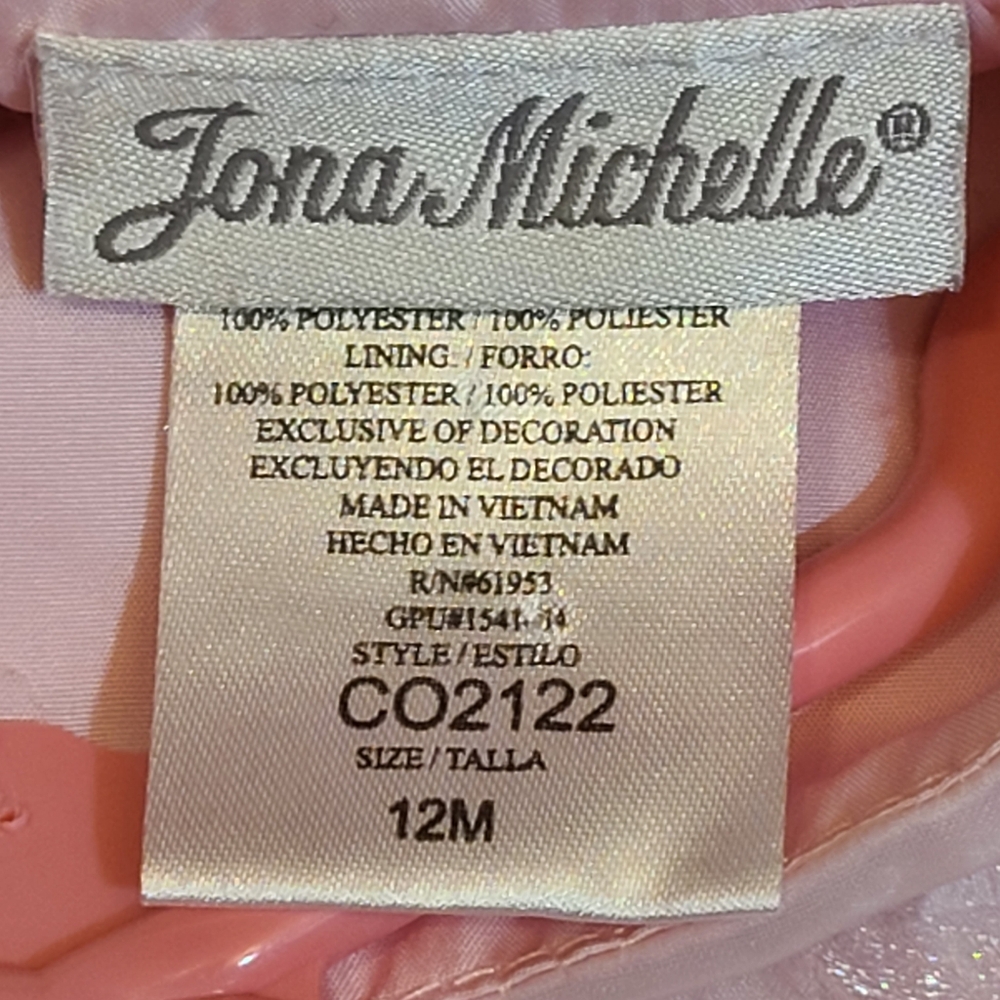 Jona Michelle Pink Green Embroidered Tulle Special Dress Floral Accents 12 Mo. - Picture 5 of 9